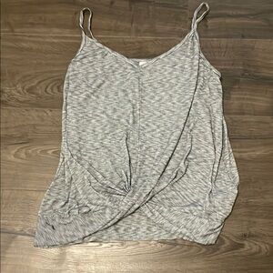 Kaileigh Light Gray & White Striped Twist Front Camisole, Size Small